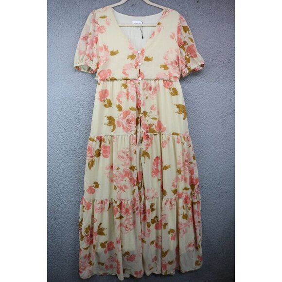 Sugar Lips Babydoll Button Up Maxi Dress-Size Medium-Chiffon-Cottagecore-Lined - Picture 1 of 13